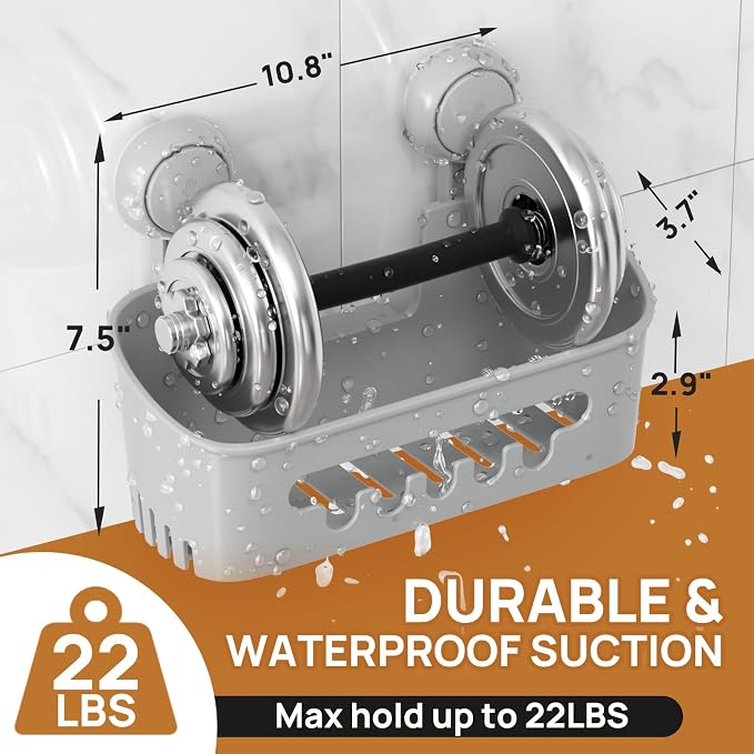 LEVERLOC Shower Caddy Suction Cup,Shower Organizer Bathroom Shelf, Grey
