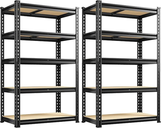 REIBII Set of 2 Storage Shelves,Heavy Duty Garage Shelving for Basement | 2000LBS Metal Shelves,5-Tier,Rolled Edge,for Industrial Warehouse Pantry School Education Shop Commercial,27.6"Wx11.8"Dx60"H