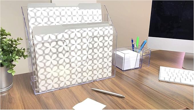 Acrimet Horizontal Triple File Folder Organizer Sorter, Letter Size, Clear | 3 compartments to separate and organize documents, folders and papers