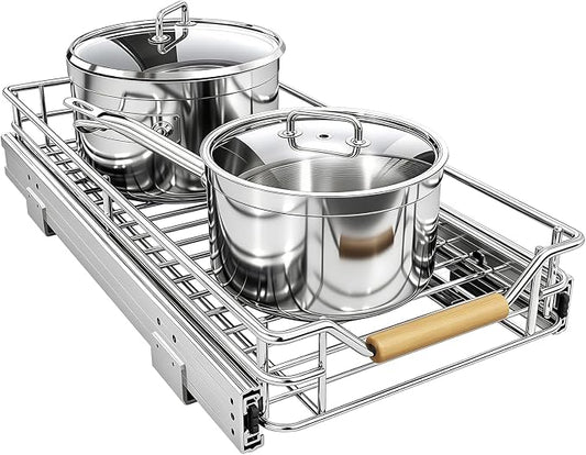 Pull out Cabinet Organizer, 9"W X 21"D, Heavy Duty Smooth Sliding Under Cabinet Shelves for Pots and Pans, Full-Extension Roll out Drawers, Slide out Organization for Home Kitchen Pantry