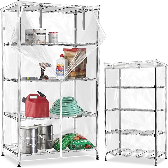 Waterproof Shelf Cover,Durable Dustproof Storage Wire Rack Covers,Outdoor Shelving Covers for Wire Shelves with Zipper 48''x24''x72'',Clear