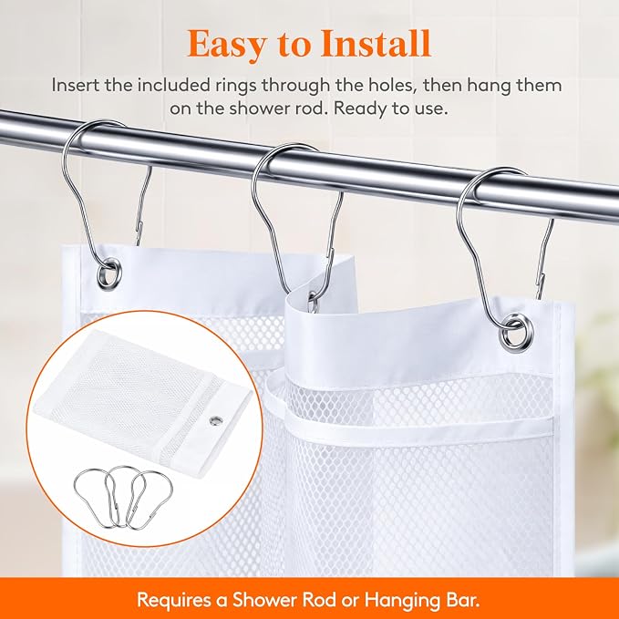 Lifewit Mesh Shower Caddy, 5 Pockets Hanging Shower Organizer with Quick Drying Mesh, Portable Space Saving Bathroom Organizer to Hold Soap, Shampoo and Cruise Ship Essentials, White, 2 Pack