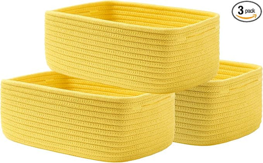 KALLAX Small Woven Storage Basket for Organizing, 12 x 8 x 4.5 inch, 3 Pack | Shelf baskets for closet organization, toy storage and home decor, Perfect as empty gift baskets for holidays, Yellow