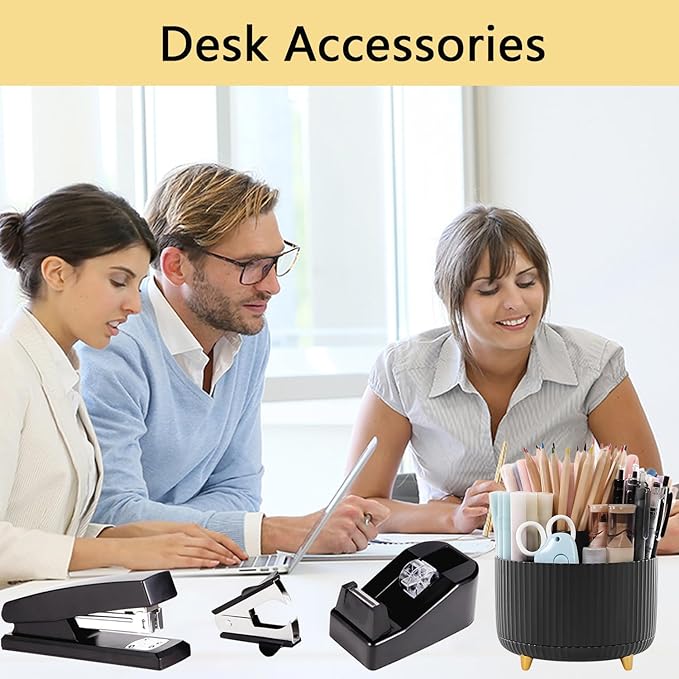 Office Supplies,Black Desk Accessories,Office Supplies Set,Desk Organizer,Stapler,Tape Dispenser,Scissors,Staple Remover,Binder Clips,Staples,Ballpoint Pen,Index Tabs with Ruler,Clear Tape.10pcs