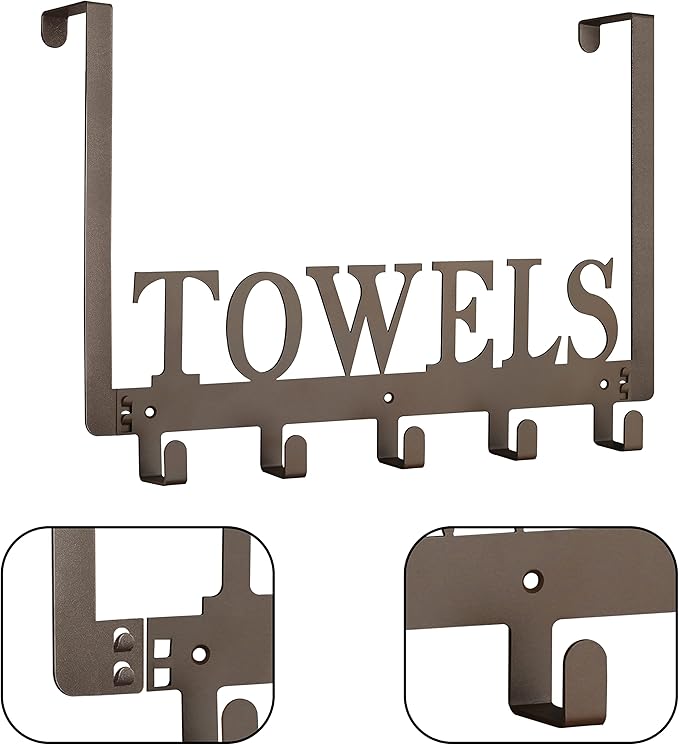 Towel Hooks for Bathroom Over the Door Hooks Wall Mount Rack Holder, Heavy Duty Robe Hooks Hanger for Metal Sandblasted Organizer for Towel Clothes Bag Robe(Coffee)