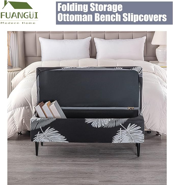 FUANGUI Ottoman Cover Slipcovers Rectangular Folding Stretch | Storage Bench Footrest Sofa Stool Covers Footstool Protector with Elastic Bottom, Removable Washable,Medium