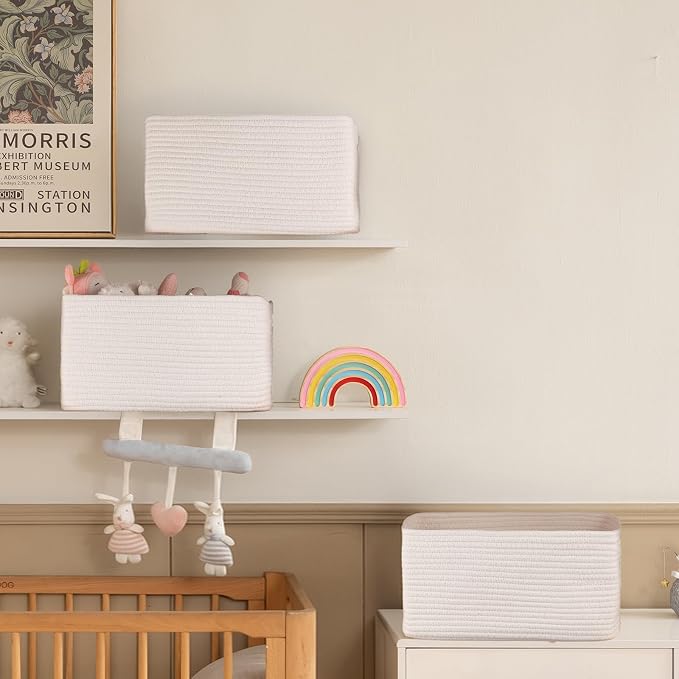 4 Pack Storage Baskets for Organizing, Woven Baskets for Shelves - Perfect for Toys, Books, Towels, and Clothes, Durable Gift Basket Bins Toy Storage, 15.7''Lx11.8''Wx7.8''H, White
