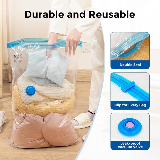 ETENWOLF 24 Combo Vacuum Storage Bags for Travel with Wireless Pump | Vacuum Seal Bags for Clothing Travel, Compression Packing Bags for Clothes and Blankets, Space Saver Bags in Carry-On Sizes