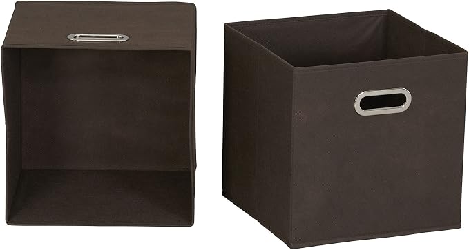 Household Essentials Fabric Storage Bins in Strong Poly‑Woven Fabric with Sturdy Chipboard Sides, and Grommet Front Handle, Brown, Set of 6