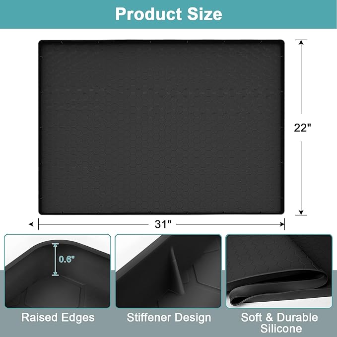 Under Sink Mats for Kitchen Waterproof 31" x 22", Silicone Under Sink Mat and Protectors, Under The Sink Organizer for Kitchen and Bathroom Black