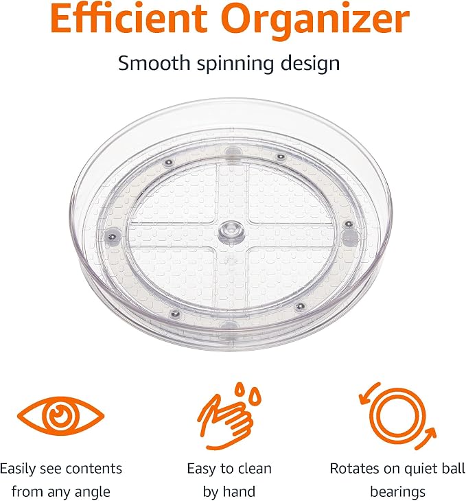 Amazon Basics Clear Lazy Susan Turntable Organizer for Organization, 12-Inch, 2-Pack