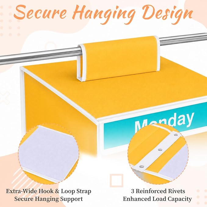 Weekly Clothes Organizer for Closet, 6-Shelf Hanging Closet Organizer with 6 Side Pockets(Yellow)