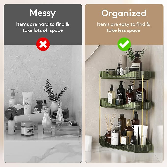 Lifewit 3 Tier Corner Bathroom Counter Organizers and Storage, Green | Plastic Makeup Skincare Organizers Countertop, Large Sink Cosmetic Perfume Shelf for Bedroom, Dresser, Kitchen, Vanity