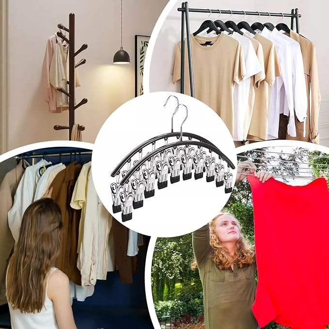 Legging Hangers for Closet Organizer, Hat Hangers for Closet 4 Pack with 10 Clips Holds 40 Leggings, Legging Hanger, Pants Storage Organizer Suitable for Socks, Panties, Underwear, Pants (4-Pink)