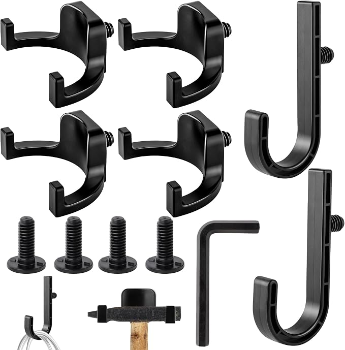 6 Packs Storage Shed Hooks Compatible with Suncast Shed and Craftsman Shed | U-Shape and J-Shape Storage Shed Shelves Accessories with 4 Packs Long Bolts for Organizing Tool, Ladders, Bulk Items