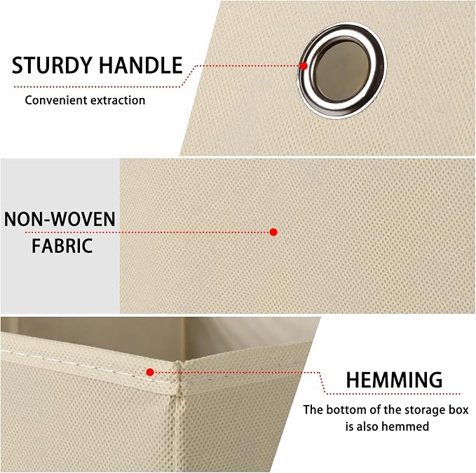 Foldable Storage Cubes Bins ,11 Inch Cloth Storage Cube Fabric Storage Box Cubes Organizer Baskets with Handles for Home Organizer Set of 3 (Creamy-White)