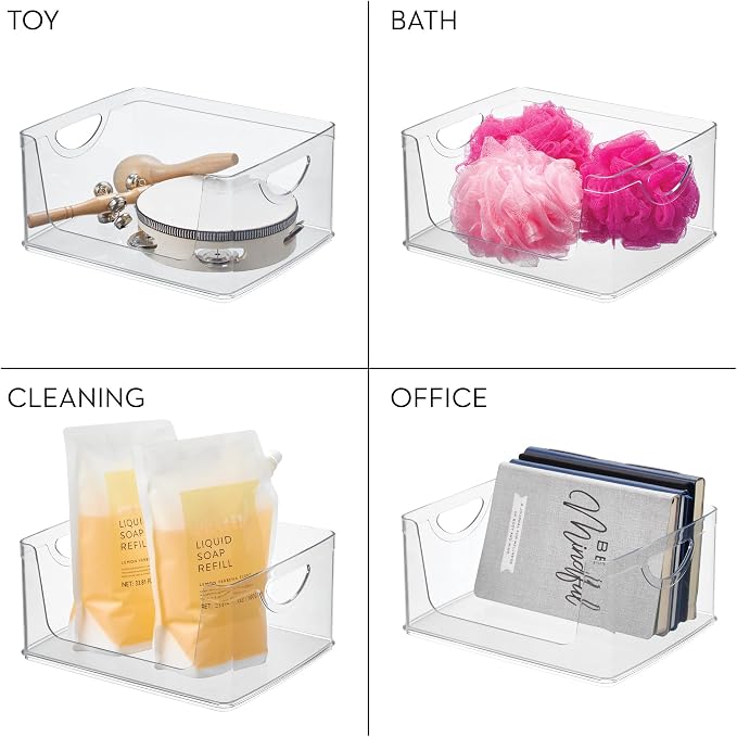 iDesign Stackable Open-Front Storage Bin with Handles, Clear | For Kitchen, Made in USA