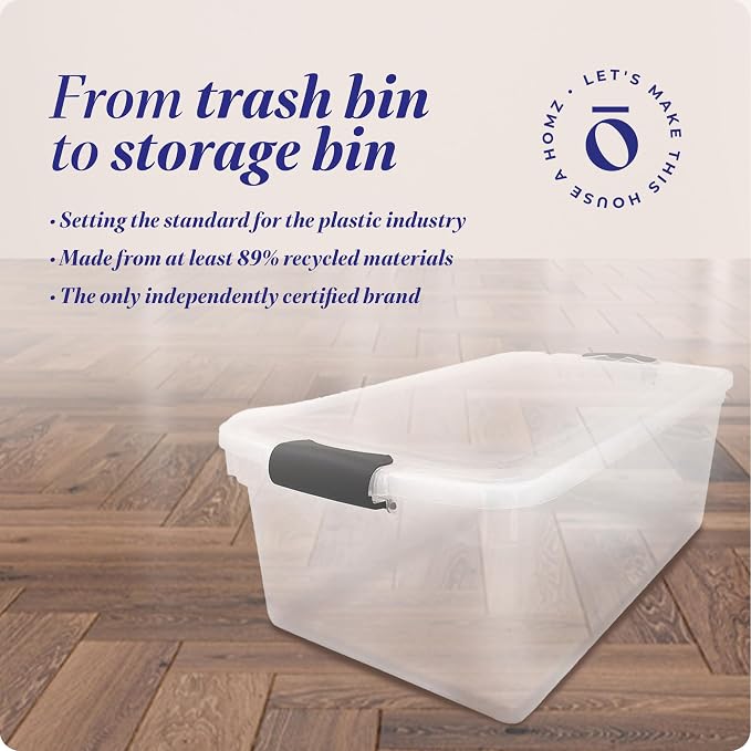 HOMZ Multipurpose 66 Quart Clear Storage Container Tote Bins with Secure Latching Lids for Home or Office Organization, (2 Pack) | Large Stackable Container Boxes for Homes, Bathrooms, Garages, and Office Organization