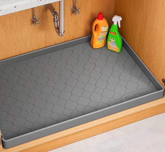 Jin&Bao Waterproof Under Sink Mat 46" x 22", Thick Silicone Mat Cabinet Protector for Kitchen and Bathroom, Shelf Liner, Home Organizer and Storage, Multipurpose Tray for Gadgets and Essentials