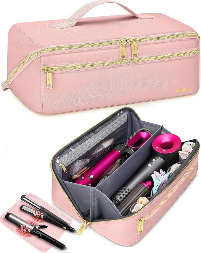 Mancro Hot Hair Tools Travel Bag Compatible with Dyson Airwrap | Wide-open Hot Hair Tool Organizer with Separate Heat Resistant Mat, Hair Accessories Organizer for Straightener, Curling Iron