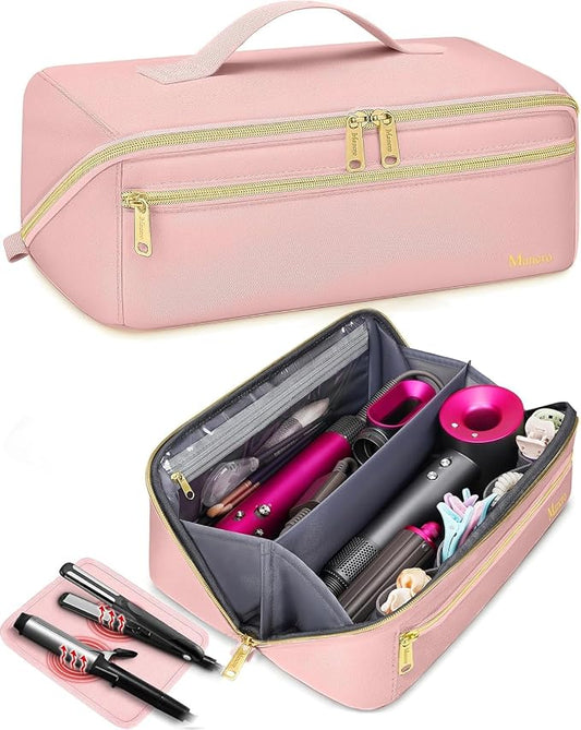 Mancro Hot Hair Tools Travel Bag Compatible with Dyson Airwrap | Wide-open Hot Hair Tool Organizer with Separate Heat Resistant Mat, Hair Accessories Organizer for Straightener, Curling Iron