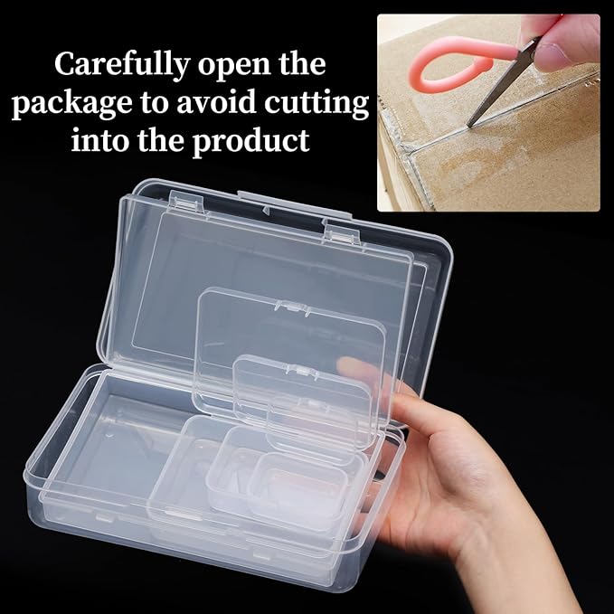 QUEFE 28 Pack Small Storage Containers Mixed Sizes Clear Plastic Boxes Craft Organizers Rectangular Bins with Lids for Small Items Bead Art Craft Jewelry Projects | Sturdy Clear PP, 5 Mixed Sizes, Hinged Snap-Lock Lids, 2 Label Sheets, for Pills Beads ...