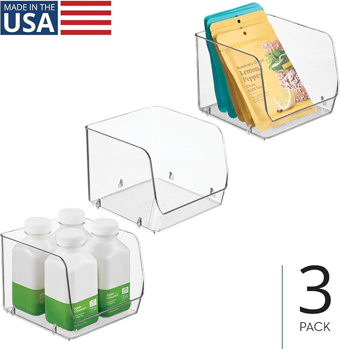 iDesign Stackable Open-Front Storage Bins, Set of 3, Clear | Kitchen and Pantry Organization