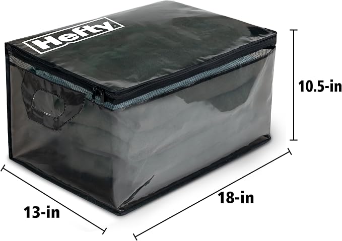 Hefty Large Flexible Tote with Breathable Mesh, Double Zipper, 2 Handles – Ideal for Moving or Clothes & Apparel Storage, Alternative to Plastic Bin, Organizer or Container – 2 Pack