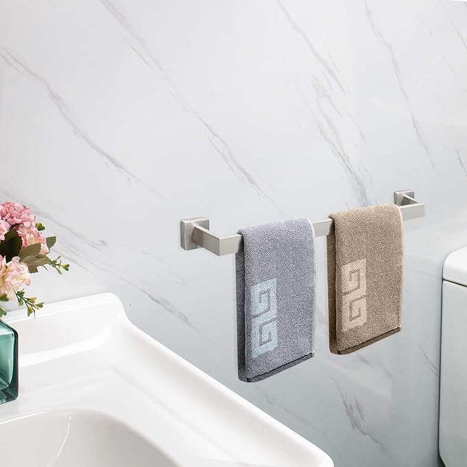 NearMoon Towel Bar, Bath Accessories Premium Thicken Stainless Steel Square Shower Towel Rack for Bathroom, Towel Holder Wall Mounted (1 Pack, Brushed Nickel, 27 Inch)