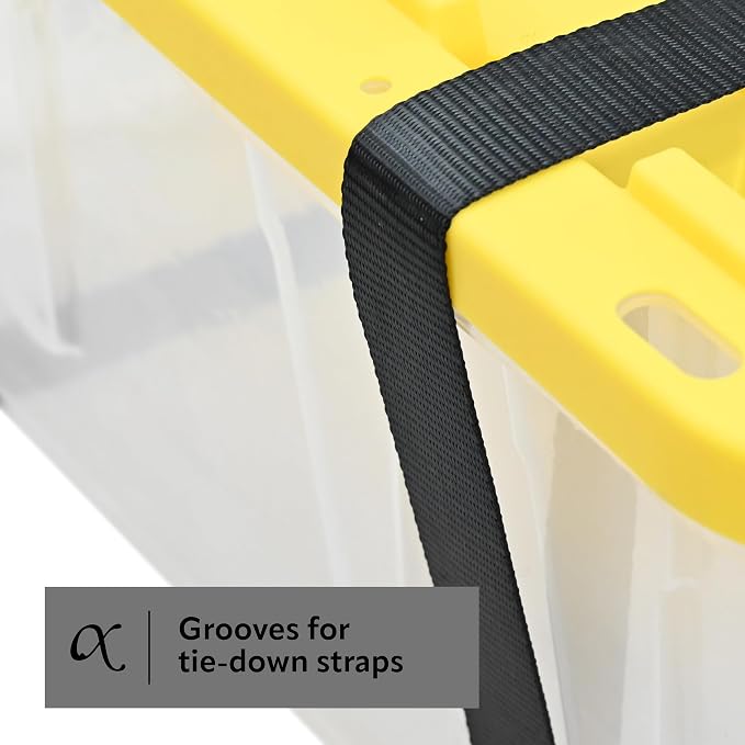 CX 27-Gallon Heavy Duty Clear Stackable Storage Bins with Lids, 2 Pack Clear/Yellow