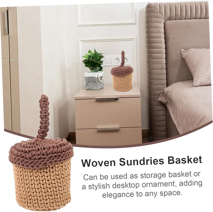 Handwoven Cotton Rope Storage Basket Decorative Organizer for Shelves Large Capacity Space-saving Woven Sundries Box Stylish Desktop Display for Home Kitchen Bathroom