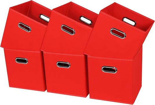 Black Fabric Cubby Storage Bins,13x13x13 Inches ,Cube Organizer Bin Foldable Storage Boxes with Dual Handles Fabric Organizer Box and collapsible Storage basket,Set of 6 ,Red