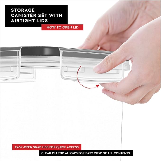 DWËLLZA KITCHEN Airtight Food Storage Container Set - 8 Pieces 1.4L - Plastic BPA Free Kitchen Pantry Storage Containers with Lids - Dishwasher Safe - Include 8 Labels - Keeps Food Fresh & Dry