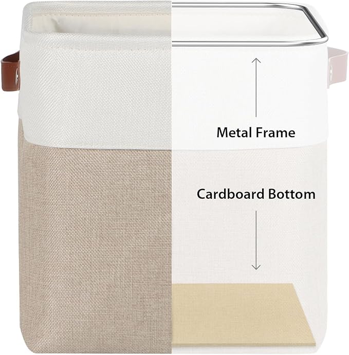 Univivi Fabric Cube Storage Bins,Khaki,10.5x 10.5x 11 inch,4 Pack | Hard Cardboard Bottom,Linen Closet Baskets,Metal Frame,Foldable,with PU Handles for Shelves