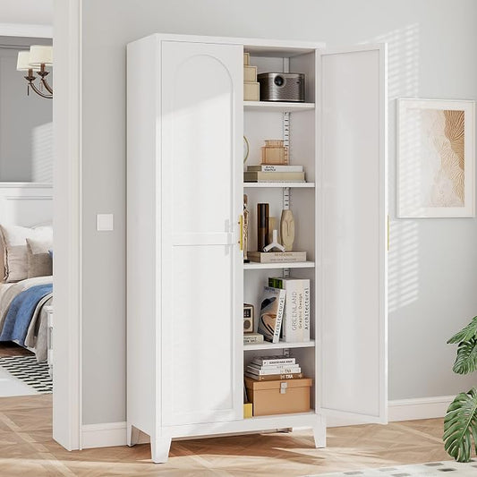 Zevemomo 71" Metal Pantry Cabinet, Tall Metal Storage Cabinet for Kitchen | Steel Cabinet with 2 Doors and 4 Adjustable Shelves, Freestanding Cupboard for Kitchen, Bathroom, Dinning Room or Laundry
