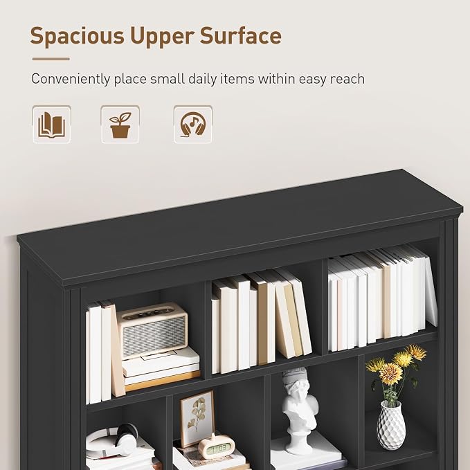 10 Cube Bookshelf Set of 2, Wooden Cubby Storage Organizer, Farmhouse Short Bookcase, Cube Shelf Bookcase with 3 Drawers, 3 Tiers Floorstanding Open Bookshelf, Black