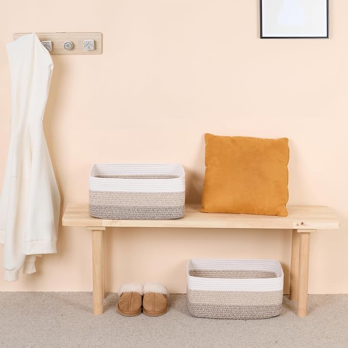 MiniArk Large Storage Baskets for Organizing, 17 x 13 x 7.5” Closet Shelf Baskets for Clothes Blanket Towels, Baby Nursery, Toy Bins Box, Woven Rope Baskets, 4 Packs Gradient Brown