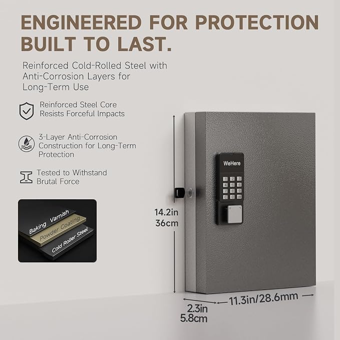 32 Key Lock Box Smart Key Organier Cabinet with Keypad & App for Office | Wall Mounted Lockbox use App, Custom & One Time Password, WiFi (Need W100 Bridge) Unlock for School, Office, Fleet, Hotel