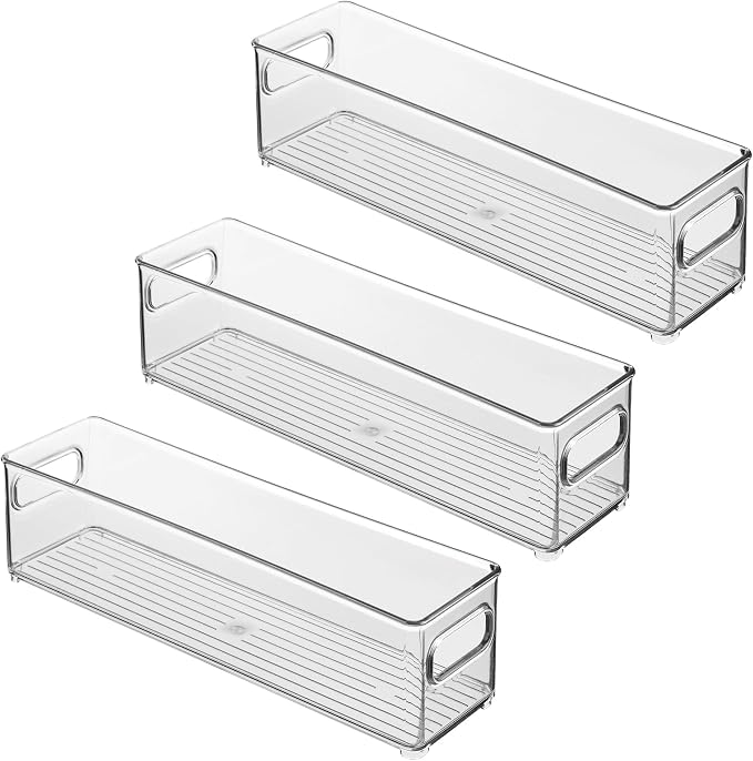 iDesign Stackable Fridge Bin with Handles, Set of 3, Clear | Ideal for Freezer or Pantry, Made in USA