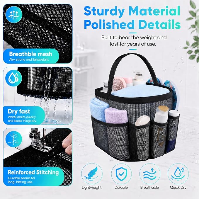 Mesh Shower Caddy Portable - 9 Pockets for College Dorm Room Essential | Large Capacity Mesh Shower Caddy with 9 Pockets, Portable Hanging Toiletry Bag for College Dorm, Gym, Camping and Beach