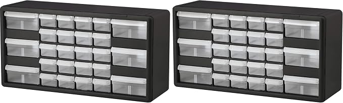 Akro-Mils 26-Drawer Plastic Drawer Storage Cabinet for Garage Organization, Bead Organizer, Building Bricks Storage, Teacher Toolbox, Makeup Organizer, 20-Inch W x 6-Inch D x 10-Inch H, 10126 Black