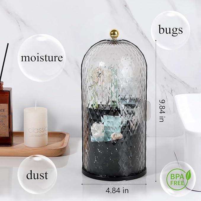 Toothbrush Holder with Cover for Bathroom Countertop, Organizer, Black | Rotating 3 Slot Holder for Electric Toothbrushes, Toothpaste, Self Draining Vanity Organizer, Makeup Brush Storage