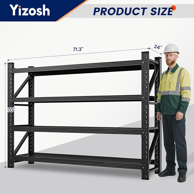 71" W Metal Garage Storage Shelves,5000LBS Heavy Duty 4-Shelf Adjustable Steel Organization Shelving,Utility Rack Shelf,71" W x 24" D x 69" H for Basement,Warehouse,Industrial