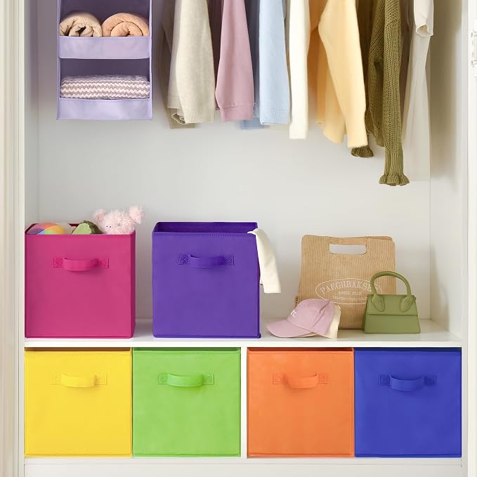 GRANNY SAYS 13 Inch Cube Storage Bins, Colorful Cube Storage Organizer, Fabric Storage Bins, Storage Cubes for Shelves, Closet, Toy Storage Bins for Kids Room, Play Room, Rainbow, 6-Pack
