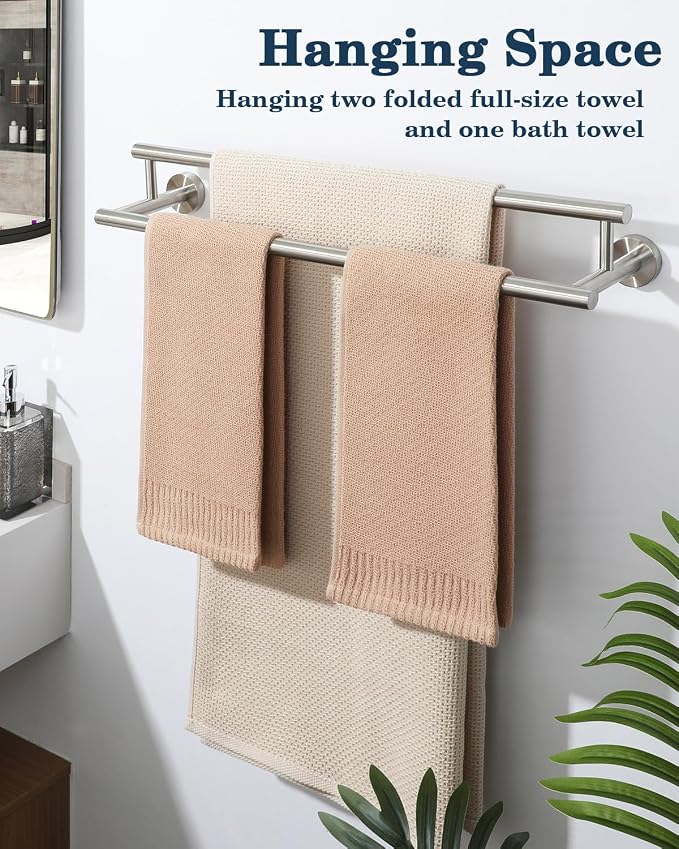 Alise Double Towel Bar,20" Towel Racks for Bathroom Wall Mounted,Nickel | Bathroom Towel Rack SUS304 Stainless Steel Bathroom Towel Holder Quick Drying Hand Towel Holder Towel Bar for Walls