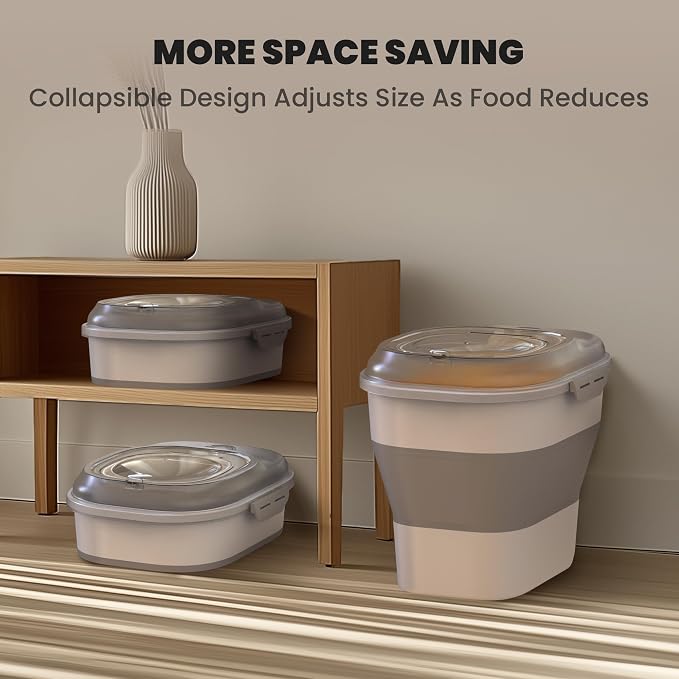 32-35 Lbs Dog Food Storage Container Wheels,Collapsible Dog Food Container | Pet Food Storage Container with Transparent Airtight Lid,Date Track,Keep Fresh for Rice,Flour,Sugar,Scoop and 2PCS Container