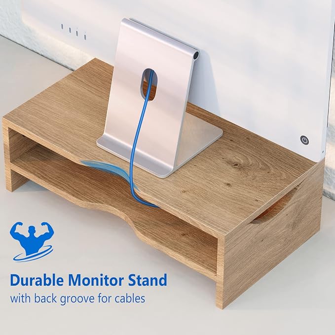 Zimilar Monitor Stand Riser, 2 Tiers Wood Laptop Computer Monitor Riser | for PC Screen, iMac, Desktop Screen Monitor Stand Riser with Storage for Home Office