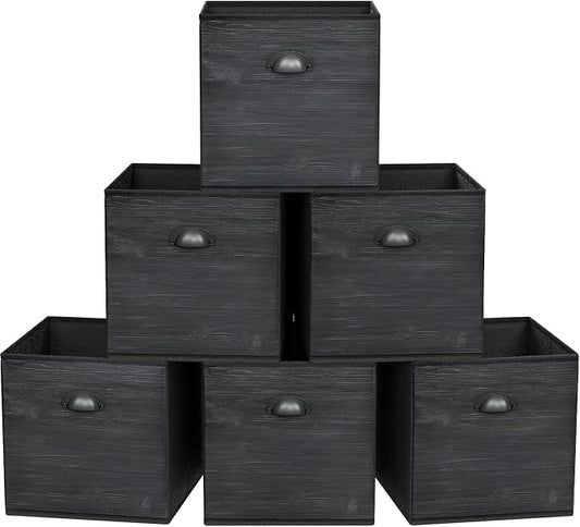 Faux Wood Grain Cube Storage Organizer Bins, 12x12 Inch Storage Cubes, Closet Cloth Baskets Box for Shelves, Set of 6