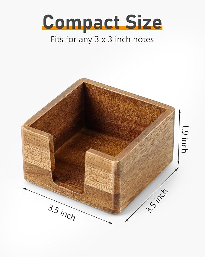 Acacia Wood Sticky Note Holder, Post It Note Dispenser for Office Desk, 3x3 Sticky Notes Organizer, Wooden Memo Pad Holder for Desk Home Accessories, No Pads Included (Sticky Note Holder)
