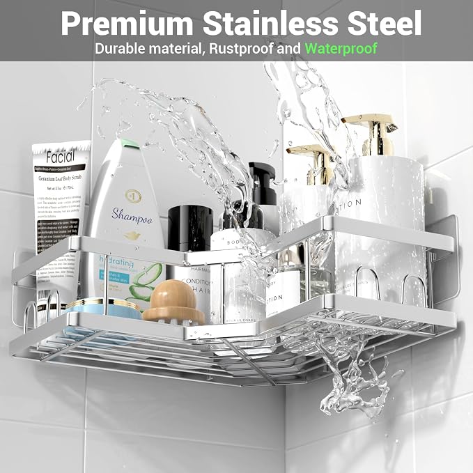 AKTECKE Corner Shower Caddy Bathroom Organizer: Adhesive Shower Rack Bathtub Shelves - 3Pack No Drilling Shower Shelf For Inside Shower - Stainless Steel Rustproof Bathroom Stuff